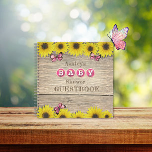 Sunflower Pink Butterfly Baby Shower Guest Book
