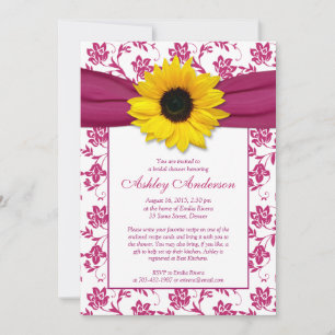 Sunflower Pink Damask Bridal Shower Invitation