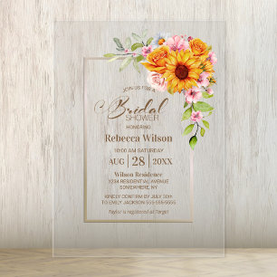 Sunflower Pink Floral Bridal Shower Acrylic Invitations