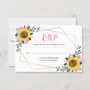 Sunflower Pink Floral Geometric Wedding RSVP Card