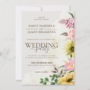 Sunflower Pink Floral Spring Wedding Invitation