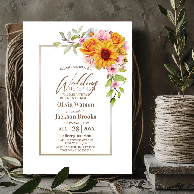 Sunflower Pink Floral Wedding Reception Invitation (Creator Uploaded)
