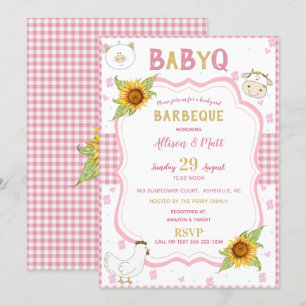 Sunflower Pink Gingham Baby Q Barbecue Invitation