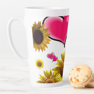 Sunflower Pink Hearts Latte Mug