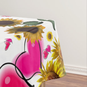 Sunflower Pink Hearts Tablecloth