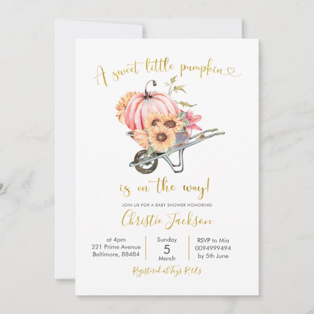 Sunflower Pink Pumpkin Baby Shower Invitation (Front)