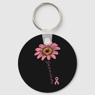 Sunflower Pink Ribbon Breast Cancer Survivor Aware Key Ring