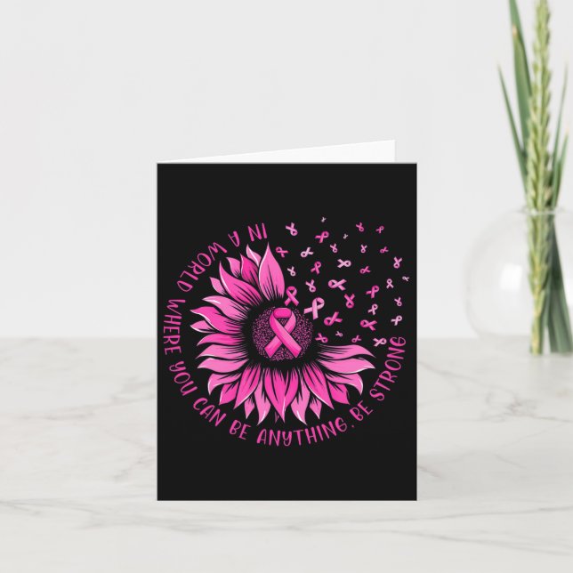 Sunflower Pink Ribbon Butterfly Breast Cancer Awar Card (Front)
