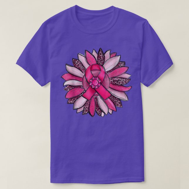 Sunflower Pink Ribbon Pink Breast Cancer Awareness T-Shirt (Design Front)