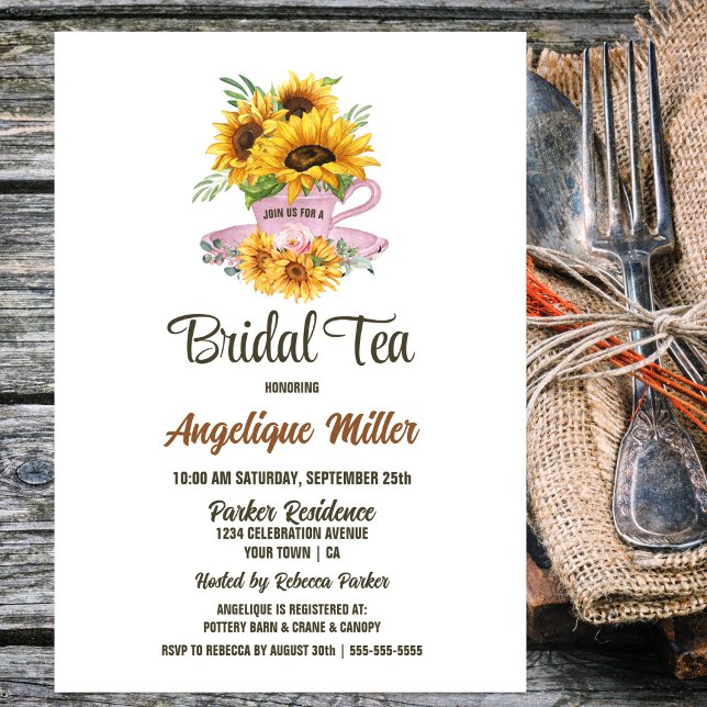 Sunflower Pink Rose Bridal Tea Invitation (Creator Uploaded)