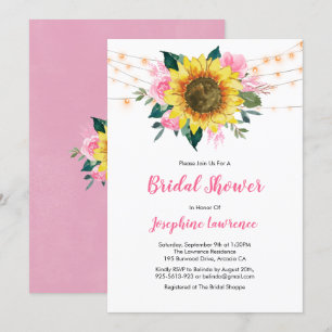 Sunflower Pink Rose Lights Bridal Shower Invitation