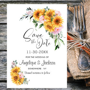 Sunflower Pink Rose Wedding Save The Date