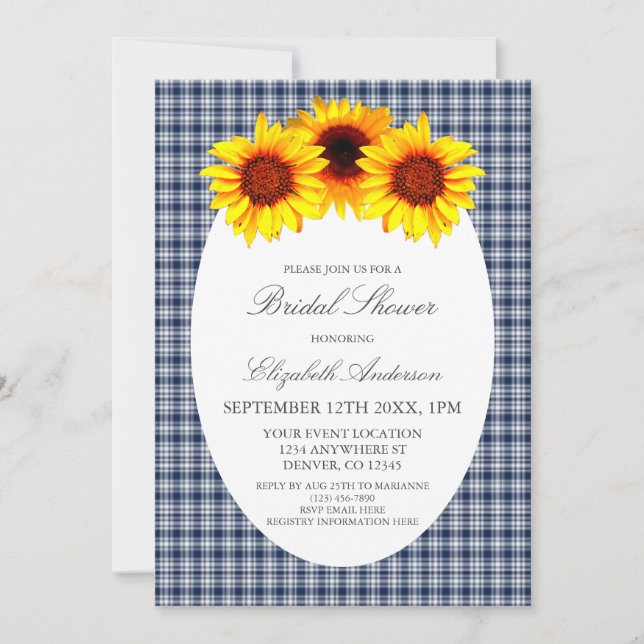 Sunflower Plaid Bridal Shower Invitation (Front)