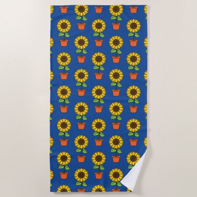 Sunflower Plant in a Pot Beach Towel (Front)