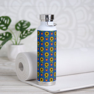 Sunflower Plant in a Pot Pattern Water Bottle