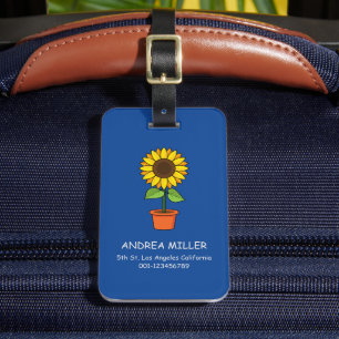 Sunflower Plant in a Pot Personalise Luggage Tag