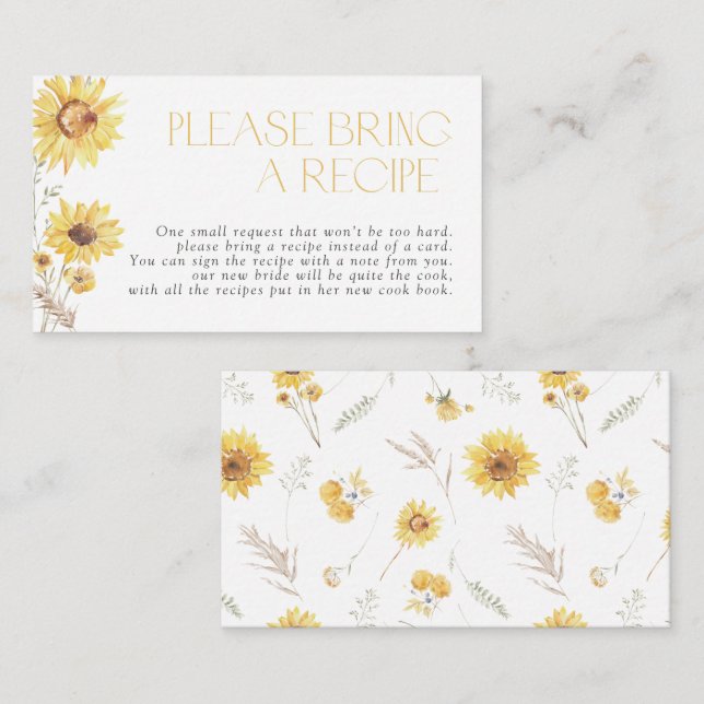 Sunflower Please Bring A Recipe Enclosure Card (Front/Back)