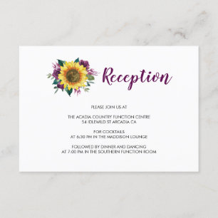 Sunflower Plum Roses Floral Wedding Reception Enclosure Card
