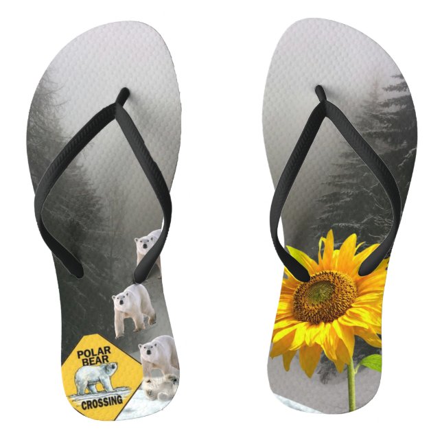 Sunflower Polar Bear Floral Flip Flops (Footbed)