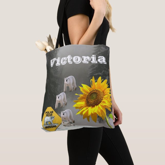 Sunflower Polar Bear Floral Kitten Tote (Close Up)