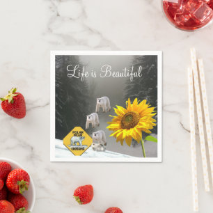 Sunflower Polar Bear Floral Paper Napkins