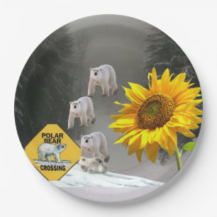 Sunflower Polar Bear Floral Paper Plates