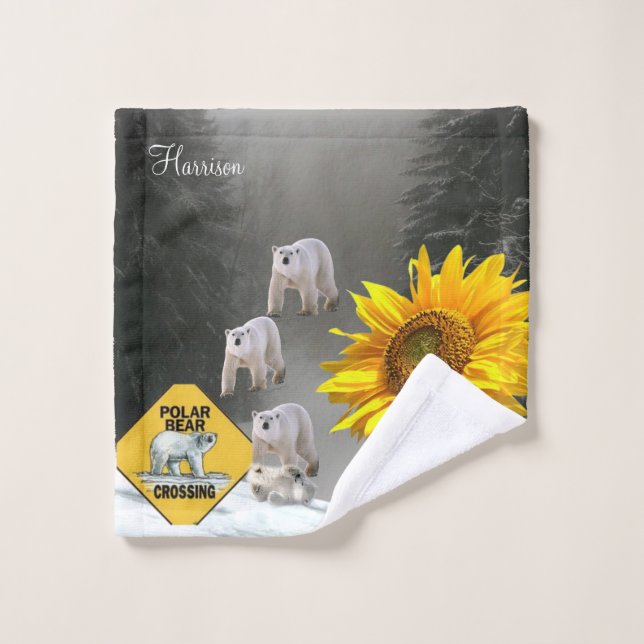 Sunflower Polar Bear Floral Towel Sets (Wash Cloth)