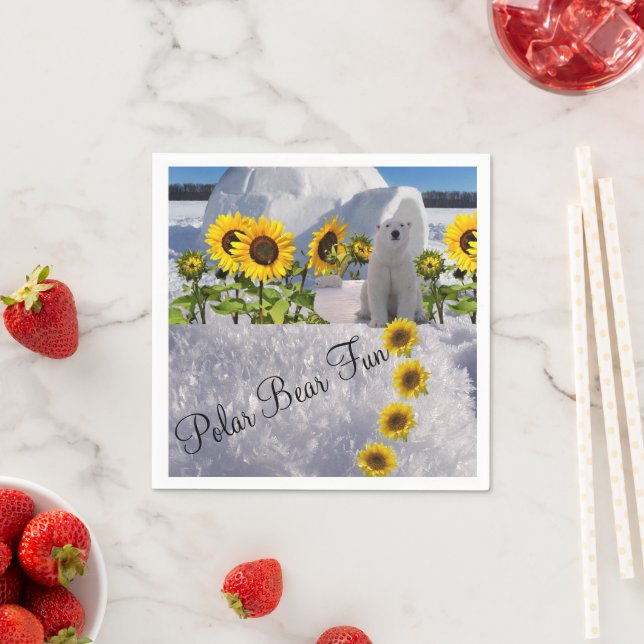 Sunflower Polar Bear Paper Napkins (Insitu)
