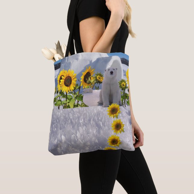 Sunflower Polar Bear Tote Bag (Close Up)