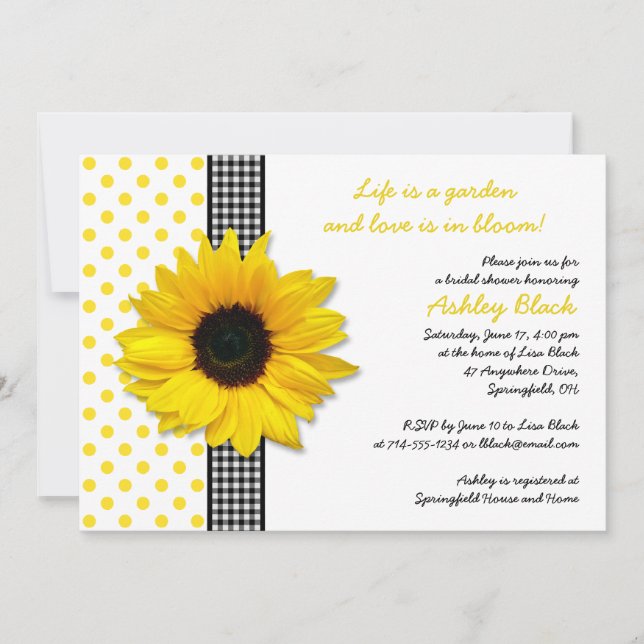 Sunflower Polka Dot Gingham Bridal Shower Invite (Front)