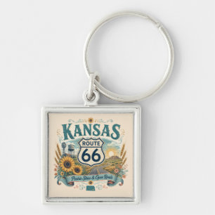 Sunflower Prairie Route 66 Kansas Queen Charm Key Ring