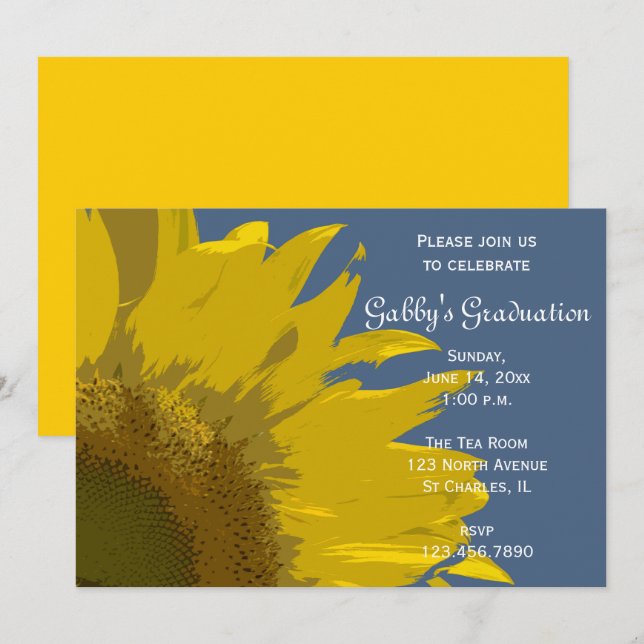 Sunflower Print Graduation Party Invitation (Front/Back)