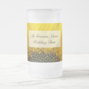 Sunflower Print Grooms Wedding Glass Frosted Glass Beer Mug