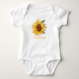 Sunflower Print Personalised Name Cute Morden  Baby Bodysuit