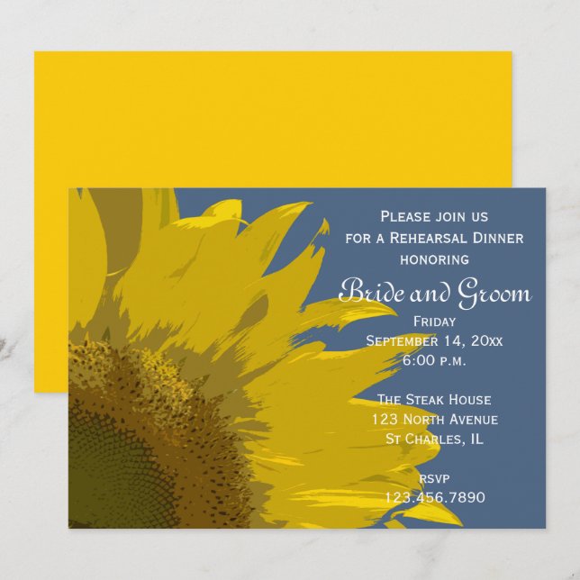 Sunflower Print Wedding Rehearsal Dinner Invite (Front/Back)
