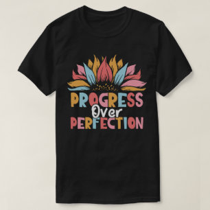 Sunflower Progress Over Perfection Retro Teacher T-Shirt