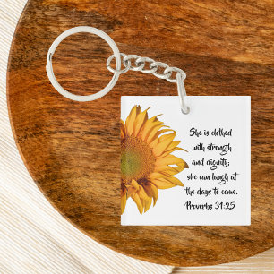 Sunflower Proverbs 31:25 Bible Verse Christian Key Ring