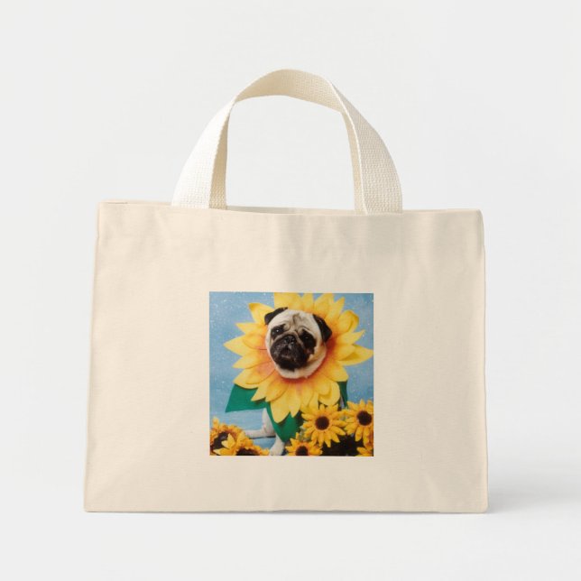 Sunflower Pug Dog Tote Bag (Front)
