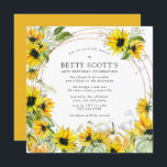 Sunflower Pumpkin Autumn Fall 60th Birthday Invitation<br><div class="desc">Lovely 60th birthday party invitation begins with an elegant round gold frame that is decorated with watercolor sunflowers and pumpkins. Gold glitter and confetti is sprinkled in to give it added dimension. The invitation back is golden yellow. A sunflower and pumpkin arrangement frames an oval with the birthday person's name...</div>