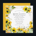 Sunflower Pumpkin Autumn Fall 70th Birthday Invitation<br><div class="desc">Beautiful watercolor sunflowers and pumpkins create a festive border for this 70th birthday party invitation. A modern round gold frame dotted with gold confetti showcases your party details. The back of the invitation is deep golden yellow with a sunflower and pumpkin design. It contains an oval with the birthday person's...</div>