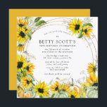 Sunflower Pumpkin Autumn Fall 70th Birthday Invitation<br><div class="desc">Beautiful watercolor sunflowers and pumpkins create a festive border for this 70th birthday party invitation. A modern round gold frame dotted with gold confetti showcases your party details. The back of the invitation is deep golden yellow with a sunflower and pumpkin design. It contains an oval with the birthday person's...</div>