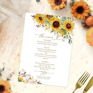 Sunflower Pumpkin Burgundy Wedding Menu Card