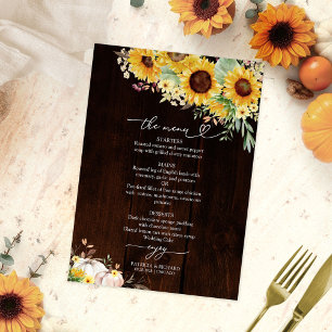 Sunflower Pumpkin Burgundy Wedding Menu Card
