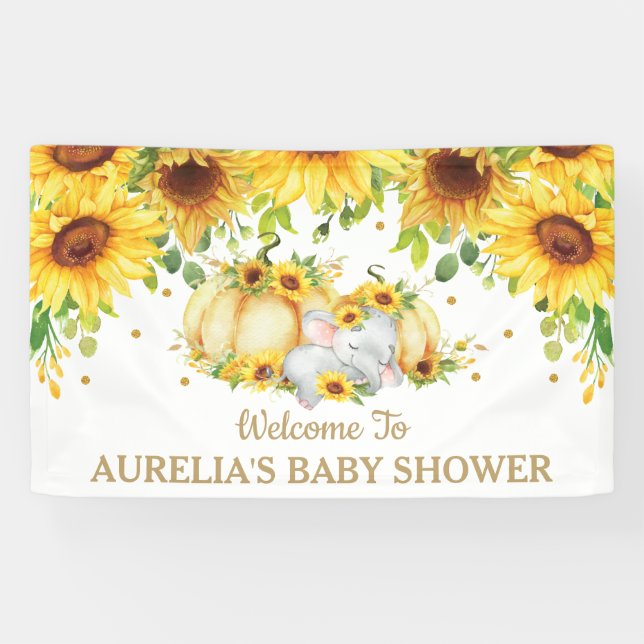 Sunflower Pumpkin Elephant Shower Welcome Backdrop Banner (Horizontal)