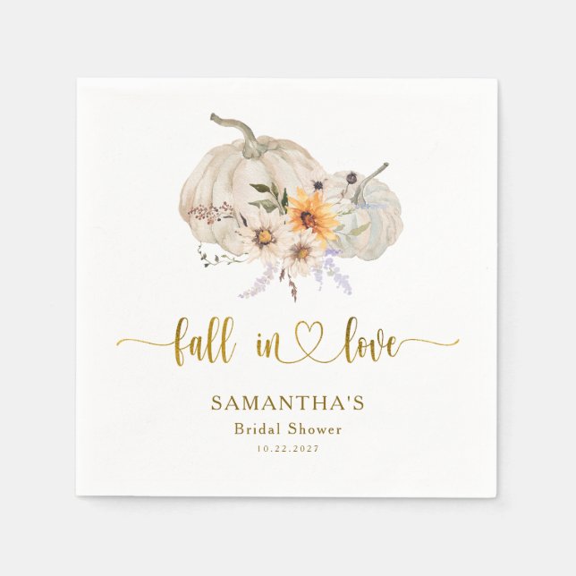Sunflower Pumpkin Fall in Love Bridal Shower  Napkin (Front)