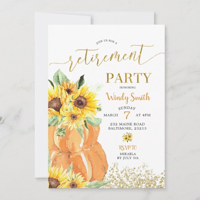 Sunflower Pumpkin Fall Retirement Party Invitation (Front)