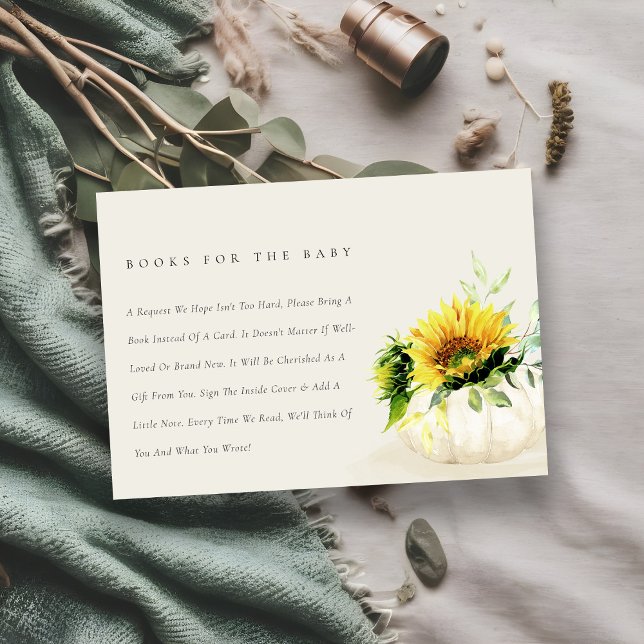 Sunflower Pumpkin Floral Books For Baby Shower Enclosure Card (Creator Uploaded)
