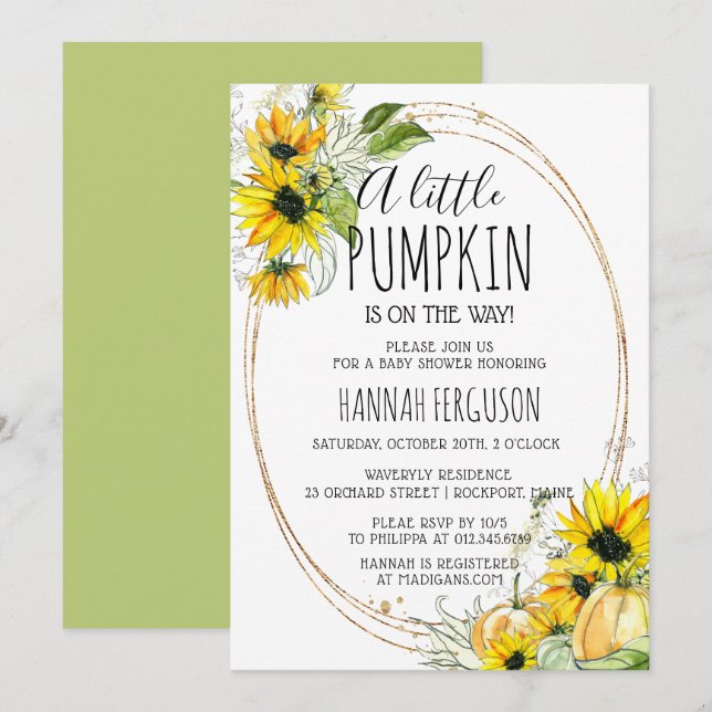 Sunflower Pumpkin Gender Neutral Baby Shower Invitation (Front/Back)