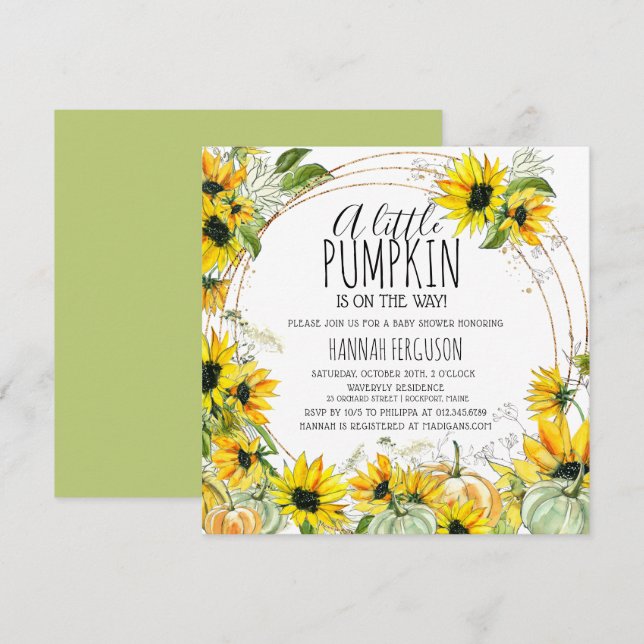 Sunflower Pumpkin Gender Neutral Baby Shower Invitation (Front/Back)
