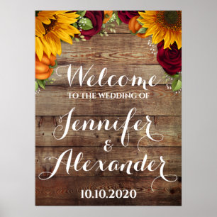 Sunflower, Pumpkin & Roses Wedding Welcome Sign